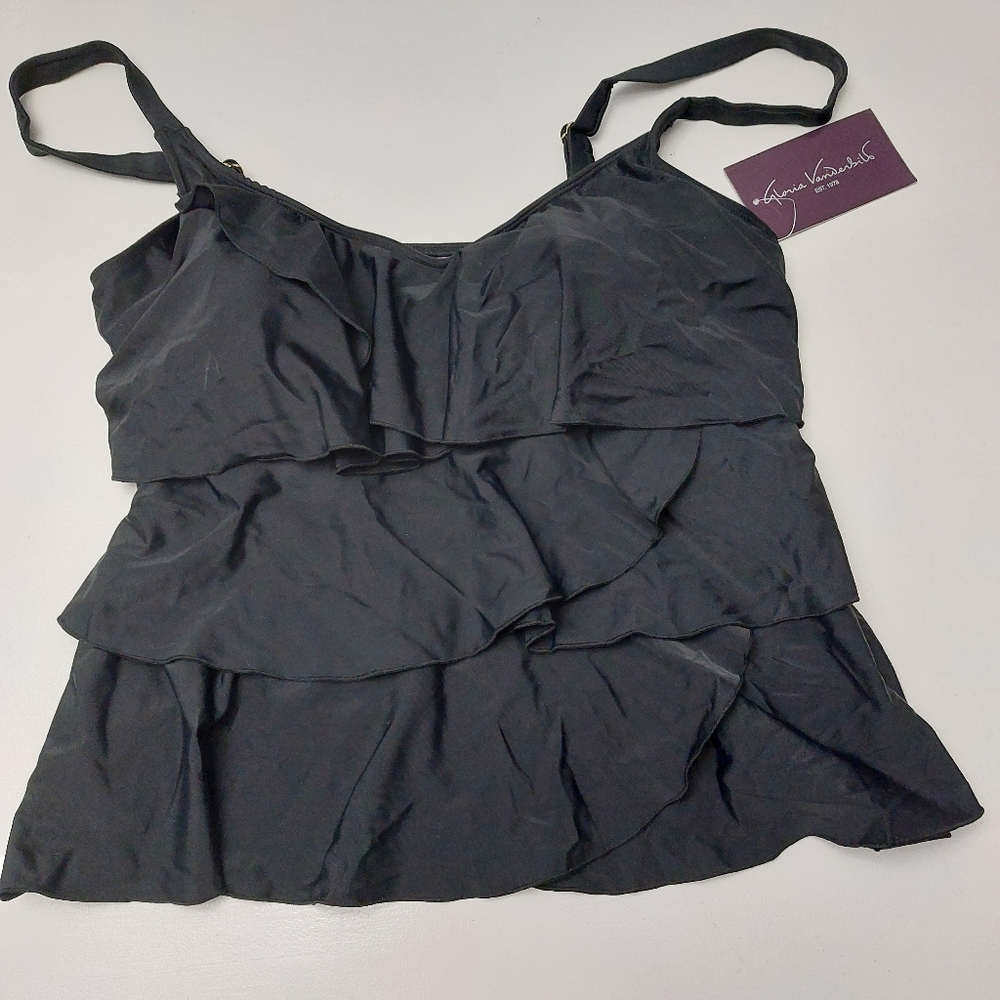 Gloria Vanderbilt Black Ruffled Tankini Top 16 NWT